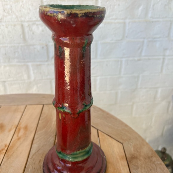 Set of 3 - Vintage - Red Glazed Bamboo Candle Stick Holders - Picture 9 of 11